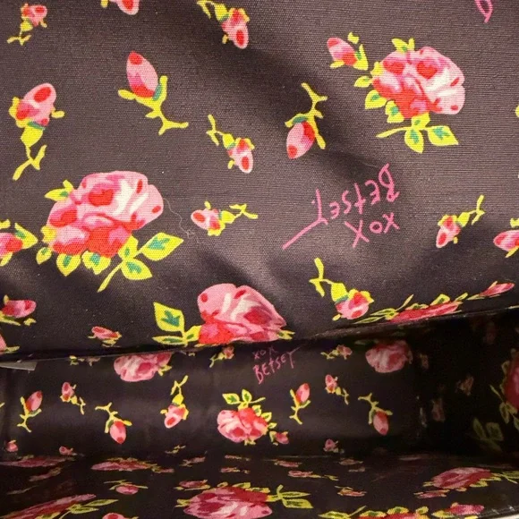 Betsey Johnson Black Stripe Floral "Merci Bouquet" Shoulder Bag - Picture 4 of 6